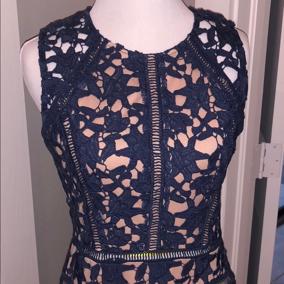 Sale!!Slate blue fitted lace dress with tan lining - Picture 2 of 7